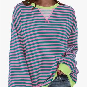 ANRABESS Women Striped Oversized Sweatshirt Long Sleeve Crewneck Shirts